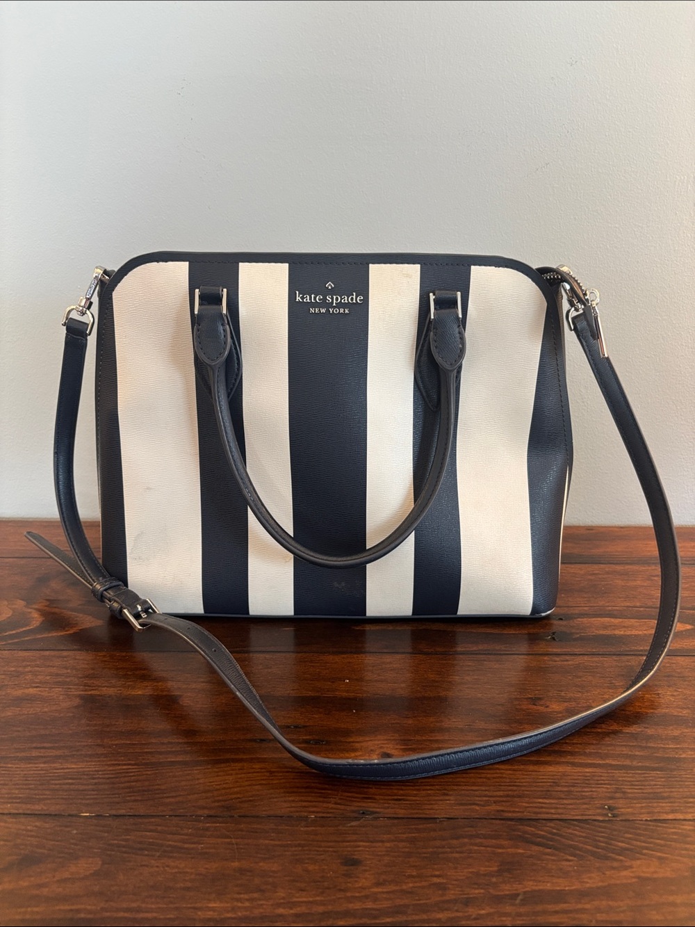Kate Spade New York Navy and White Striped Satchel
